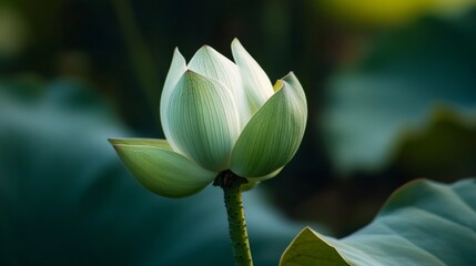 Obraz premium Beautiful lotus flower blooming above lush green leaves in a tranquil water garden setting
