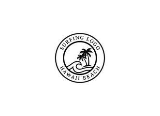 Obraz premium Surfing logo template. Vintage emblem with surfboards for surf club or t shirt print.
