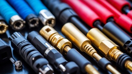 Assorted electrical connectors and cables arranged neatly in a workshop for efficient access during projects