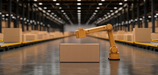 cargo management warehouse software. AI-powered robotic arms sorting goods on conveyor belts in a clean, modern warehouse, innovative cargo handling solutions concept