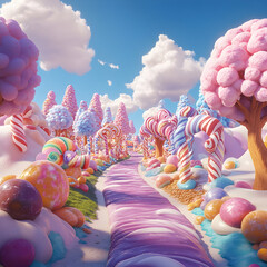 Candy Dreamland: Whimsical Trees and Sweet Pathways