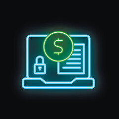 Neon style icon representing a secure online payment system for e commerce platforms
