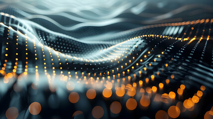 Abstract digital waves with glowing particles create a dynamic visual effect.