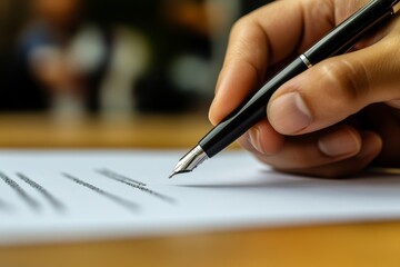 Close up shot business people team meeting in conference room in company. Businessman pointing pen at document on the table