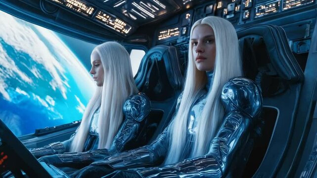Two Pleiadian space travelers or explorers in their space ship
