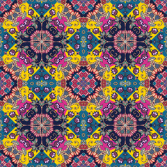 Floral seamless pattern with tulipes flowers in ethnic style.