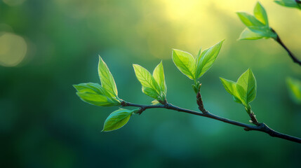 Obraz premium branch with young leaves background. selective focus. hello march 