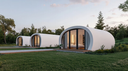 Eco friendly homes with modern design in serene landscape