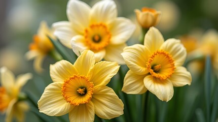 Fototapeta premium A close-up of delicate saffron and white flowers arranged beautifully in a garden, showcasing their vibrant colors and intricate details