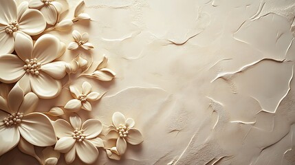 Beige floral bas relief wall art design