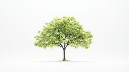 Obraz premium Single green tree, spring foliage, white background, nature, environmental design
