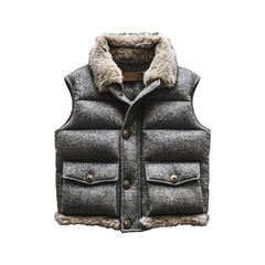 Faux Fur-Lined Winter Vest in Soft Grey Isolated on Transparent Background