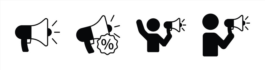 Megaphone Promotion and Announcement Icons - Marketing and Advertising Symbol