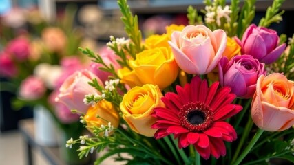 a bouquet of flowers in a shop.