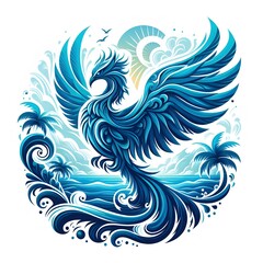 AI Generate of Mythical Phoenix Shape Art Silhouette with Natural Element such as Wind, Tree, Water, Animal, Wood, Sun, Moon, isolate in white.