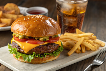 Juicy Burger with Melted Cheese and Toppings	