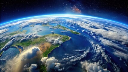Fototapeta premium Panoramic view of the Earth from space with blue oceans and white clouds