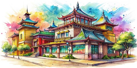 Obraz premium Architectural Sketches with Abstract Patterns