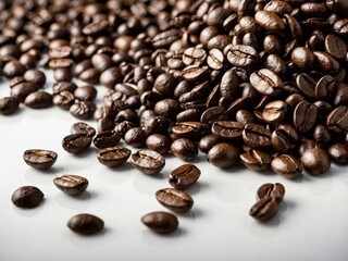 Fototapeta premium Roasted coffee beans pile in a close-up shot