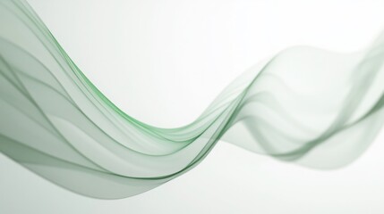 Obraz premium Ash white background with elegant glowing green wave lines forming a subtle arch, leaving room for text at the top.