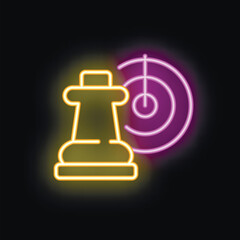 Neon icon of a chess rook piece with a target behind it, representing strategic thinking and planning