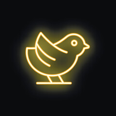 Yellow neon bird is glowing on a black background