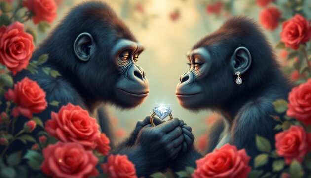 Gorillas Romantic Engagement Ring Art Print