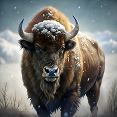 Majestic Bison in Winter Snowstorm