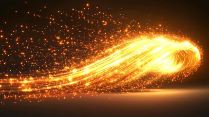 Obraz premium Golden light trail swirls, dark background, design element