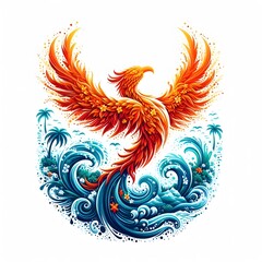 AI Generate of Mythical Phoenix Shape Art Silhouette with Natural Element such as Wind, Tree, Water, Animal, Wood, Sun, Moon, isolate in white.