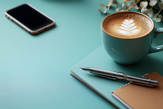 Relaxing Coffee Break: A Serene Workspace Setup