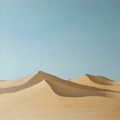 Endless Sands: Panoramic view of sand dunes under a clear, blue sky, evoking feelings of vastness, isolation, and the raw power of nature.
