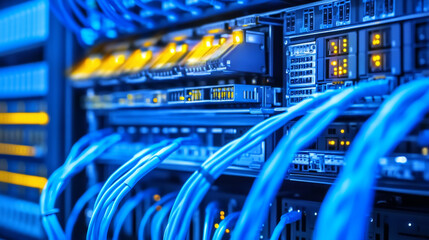 Close-up of network connection plug in data center