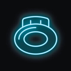 Blue neon sign depicting a swimming ring, isolated on black background, concept of summer, holidays and vacation