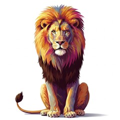 Fototapeta premium colorful watercolor lion king sitting looking directly at camera isolated on white background