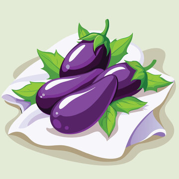 eggplant Eggplants for banners, flyers, posters, and social media. Aubergine, brinjal, nightshade family. Fresh organic vegetables. Cartoon style. Vector illustration isolated on white background.