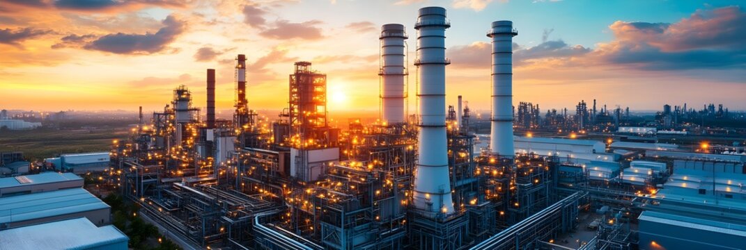 Industrial Refinery Complex at Sunset Oil and Gas Processing Plant