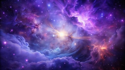 Obraz premium A vibrant purple nebula fills the dark space with a majestic glow