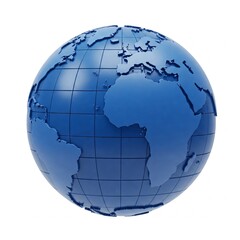 Fototapeta premium 3d render of a blue globe with detailed earth continents and white background