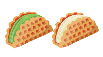 Waffle, dessert, cream, ice cream. Vanilla, pistachio, macha flavor. Vector