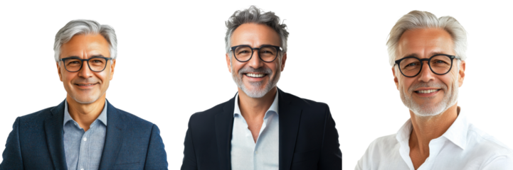A Set of Senior Businessman Professional Portraits in Executive Style Isolated on Transparent Background