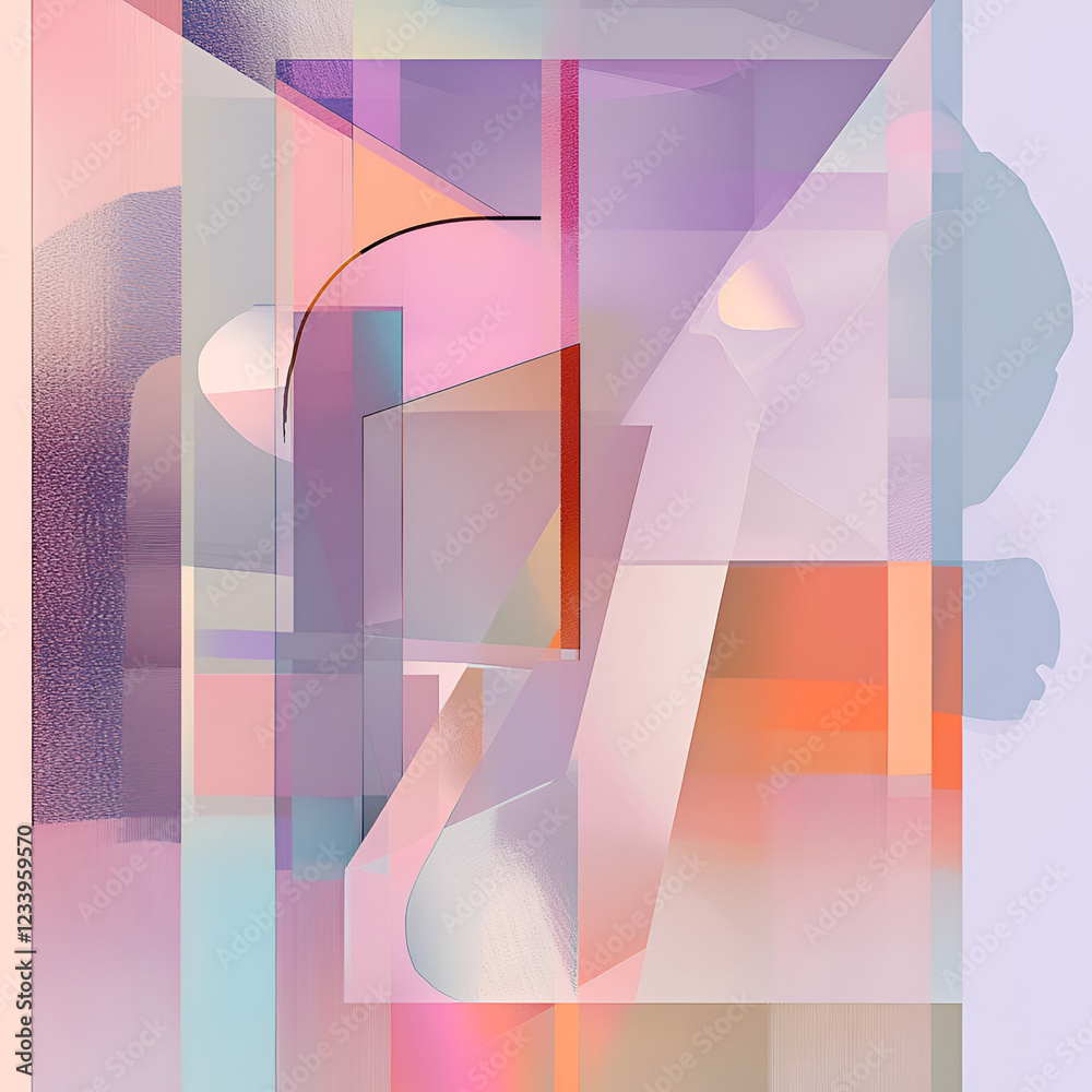 Poster geometric abstract: this modern artwork features an array of overlapping shapes and transparent colo