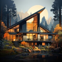 Simple Vector Illustration of a House in Dark Brown Flat Style