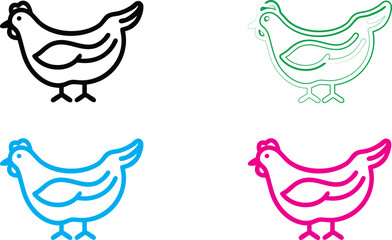 Minimalist bird logo, simple line art, stylized avian design, black pink blue green color variations, graphic icon set, modern branding elements, sleek geometric shapes, abstract dove silhouette, clea