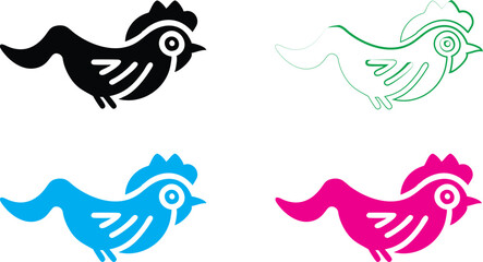 Minimalist bird logo, simple line art, stylized avian design, black pink blue green color variations, graphic icon set, modern branding elements, sleek geometric shapes, abstract dove silhouette, clea