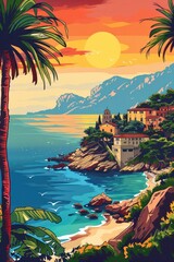 Obraz premium Vector illustrated of a mediterranean art landscape outdoors.