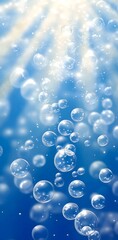 Floating Bubbles in Radiant Blue Sky with Shimmering Light Rays