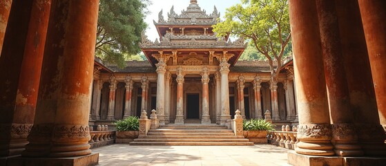 Naklejka premium Nha Trang Temple Ornate Carvings - Ancient Vietnamese Architecture