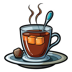 Cup of Coffee on Saucer Vector Illustration, Cartoon Clipart, and Line Art Design