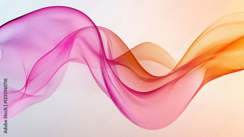 Poster Abstract design featuring transparent hot pink and orange waves with smooth curves and soft shadows on a clean, modern background.